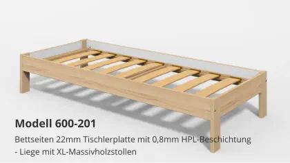 Bettseiten 22mm Tischlerplatte mit 0,8mm HPL-Beschichtung- Liege mit XL-Massivholzstollen Modell 600-201