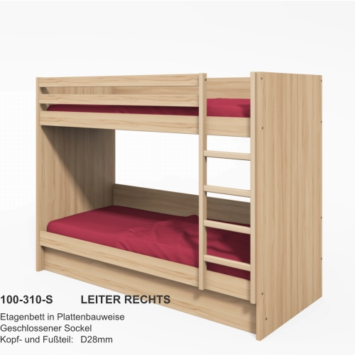 100-310-S		LEITER RECHTS Etagenbett in PlattenbauweiseGeschlossener SockelKopf- und Fußteil:	D28mm