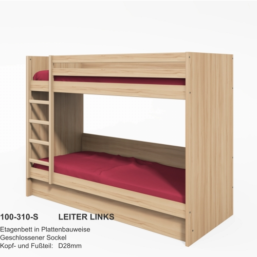 100-310-S		LEITER LINKS Etagenbett in PlattenbauweiseGeschlossener SockelKopf- und Fußteil:	D28mm