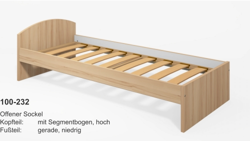 100-232 Offener SockelKopfteil:	mit Segmentbogen, hochFußteil:	gerade, niedrig