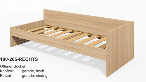 100-205-RECHTS Offener SockelKopfteil:	gerade, hochFußteil:	gerade, niedrig