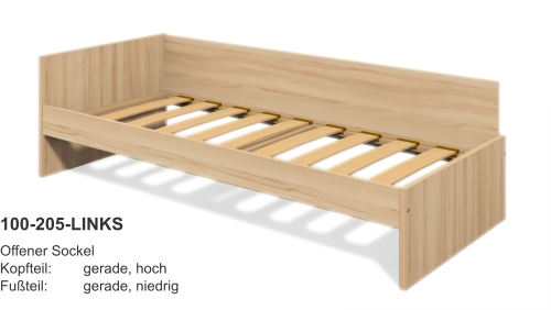 100-205-LINKS Offener SockelKopfteil:	gerade, hochFußteil:	gerade, niedrig