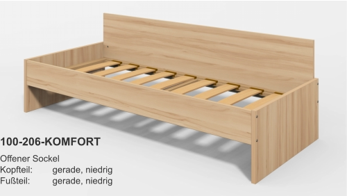 100-206-KOMFORT Offener SockelKopfteil:	gerade, niedrigFußteil:	gerade, niedrig