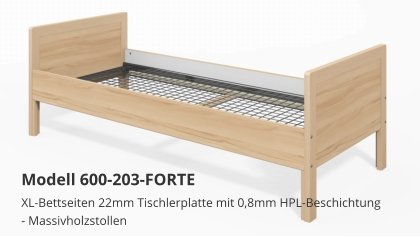 XL-Bettseiten 22mm Tischlerplatte mit 0,8mm HPL-Beschichtung- Massivholzstollen Modell 600-203-FORTE