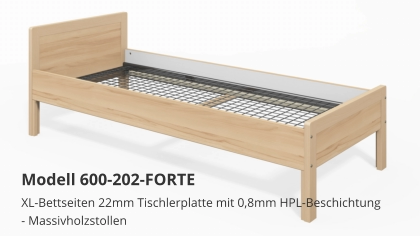 XL-Bettseiten 22mm Tischlerplatte mit 0,8mm HPL-Beschichtung- Massivholzstollen Modell 600-202-FORTE