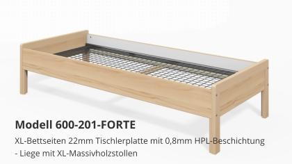 XL-Bettseiten 22mm Tischlerplatte mit 0,8mm HPL-Beschichtung- Liege mit XL-Massivholzstollen Modell 600-201-FORTE