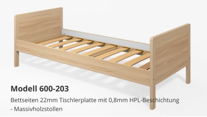Bettseiten 22mm Tischlerplatte mit 0,8mm HPL-Beschichtung- Massivholzstollen Modell 600-203