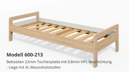 Bettseiten 22mm Tischlerplatte mit 0,8mm HPL-Beschichtung- Liege mit XL-Massivholzstollen Modell 600-213