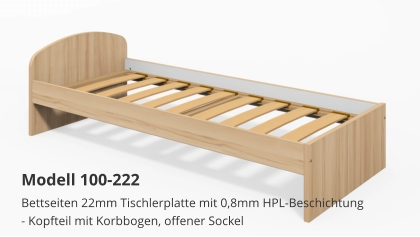 Bettseiten 22mm Tischlerplatte mit 0,8mm HPL-Beschichtung- Kopfteil mit Korbbogen, offener Sockel Modell 100-222