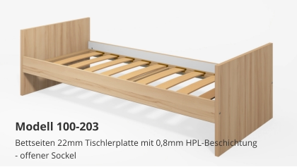 Bettseiten 22mm Tischlerplatte mit 0,8mm HPL-Beschichtung- offener Sockel Modell 100-203