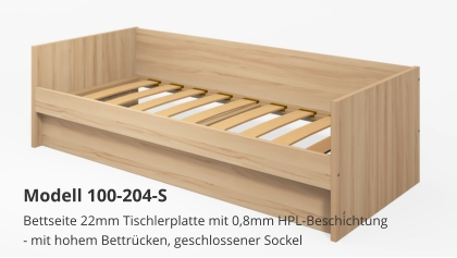 Bettseite 22mm Tischlerplatte mit 0,8mm HPL-Beschichtung- mit hohem Bettrücken, geschlossener Sockel Modell 100-204-S