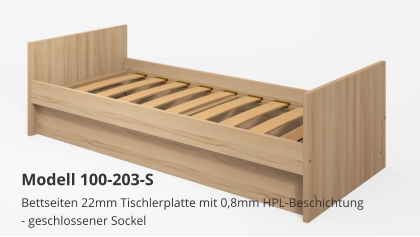 Bettseiten 22mm Tischlerplatte mit 0,8mm HPL-Beschichtung- geschlossener Sockel Modell 100-203-S