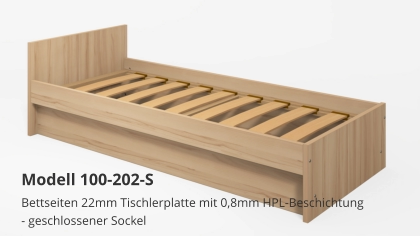 Bettseiten 22mm Tischlerplatte mit 0,8mm HPL-Beschichtung- geschlossener Sockel Modell 100-202-S