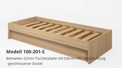 Bettseiten 22mm Tischlerplatte mit 0,8mm HPL-Beschichtung- geschlossener Sockel Modell 100-201-S