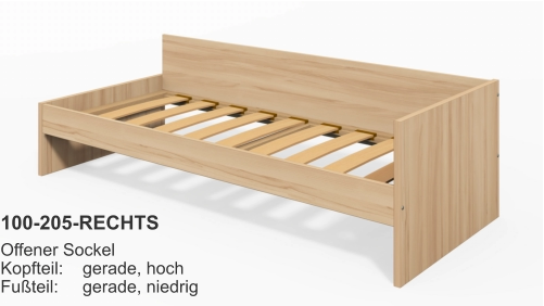 100-205-RECHTS Offener SockelKopfteil:	gerade, hochFußteil:	gerade, niedrig