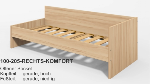100-205-RECHTS-KOMFORT Offener SockelKopfteil:	gerade, hochFußteil:	gerade, niedrig