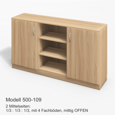 2 Mittelseiten:1/3 : 1/3 : 1/3, mit 4 Fachböden, mittig OFFEN Modell 500-109