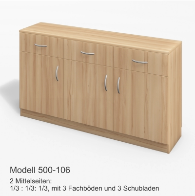 2 Mittelseiten:1/3 : 1/3: 1/3, mit 3 Fachböden und 3 Schubladen Modell 500-106