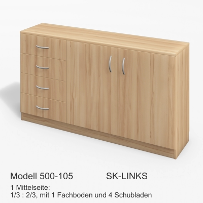 1 Mittelseite:1/3 : 2/3, mit 1 Fachboden und 4 Schubladen Modell 500-105		SK-LINKS