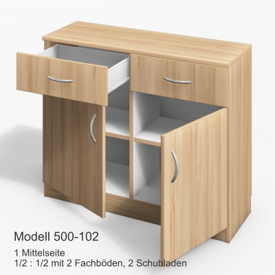 1 Mittelseite1/2 : 1/2 mit 2 Fachböden, 2 Schubladen Modell 500-102