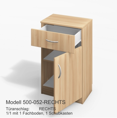 Türanschlag:	RECHTS1/1 mit 1 Fachboden, 1 Schubkasten Modell 500-052-RECHTS