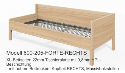 XL-Bettseiten 22mm Tischlerplatte mit 0,8mm HPL-Beschichtung- mit hohem Bettrücken, Kopfteil RECHTS, Massivholzstollen Modell 600-205-FORTE-RECHTS