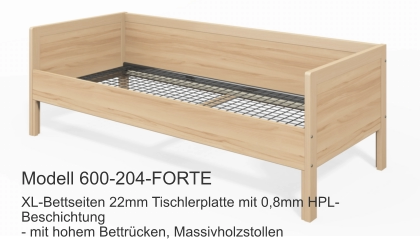 XL-Bettseiten 22mm Tischlerplatte mit 0,8mm HPL-Beschichtung- mit hohem Bettrücken, Massivholzstollen Modell 600-204-FORTE