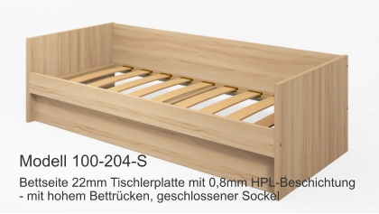 Bettseite 22mm Tischlerplatte mit 0,8mm HPL-Beschichtung- mit hohem Bettrücken, geschlossener Sockel Modell 100-204-S