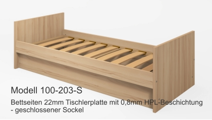 Bettseiten 22mm Tischlerplatte mit 0,8mm HPL-Beschichtung- geschlossener Sockel Modell 100-203-S