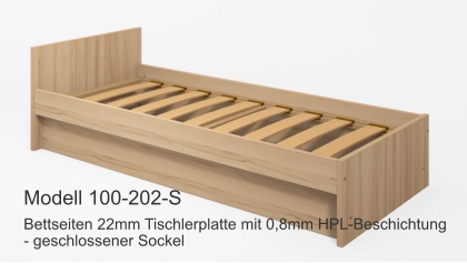 Bettseiten 22mm Tischlerplatte mit 0,8mm HPL-Beschichtung- geschlossener Sockel Modell 100-202-S