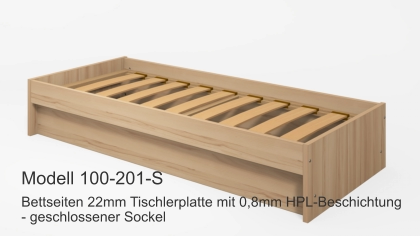 Bettseiten 22mm Tischlerplatte mit 0,8mm HPL-Beschichtung- geschlossener Sockel Modell 100-201-S