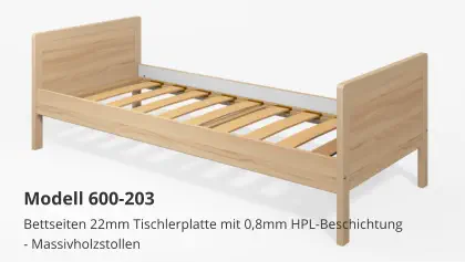 Bettseiten 22mm Tischlerplatte mit 0,8mm HPL-Beschichtung- Massivholzstollen Modell 600-203