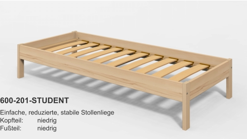 600-201-STUDENT Einfache, reduzierte, stabile StollenliegeKopfteil:	niedrigFußteil:	niedrig